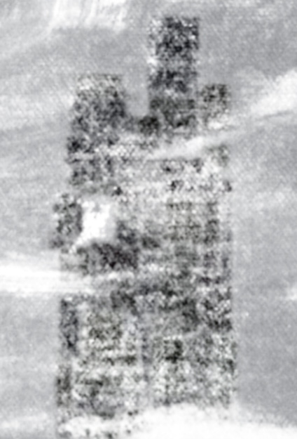 Two figures, a shorter girl on the left and a taller girl on the right. The girl on the right
                      carries a canine. The dress of the figure on the left appears to be reflected in the sand.